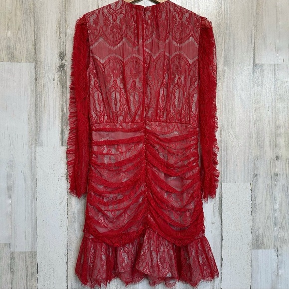 Elliatt Rose Red Ruched Lace Long Sleeve Mini Dress Size M Party Cocktail - Picture 9 of 13